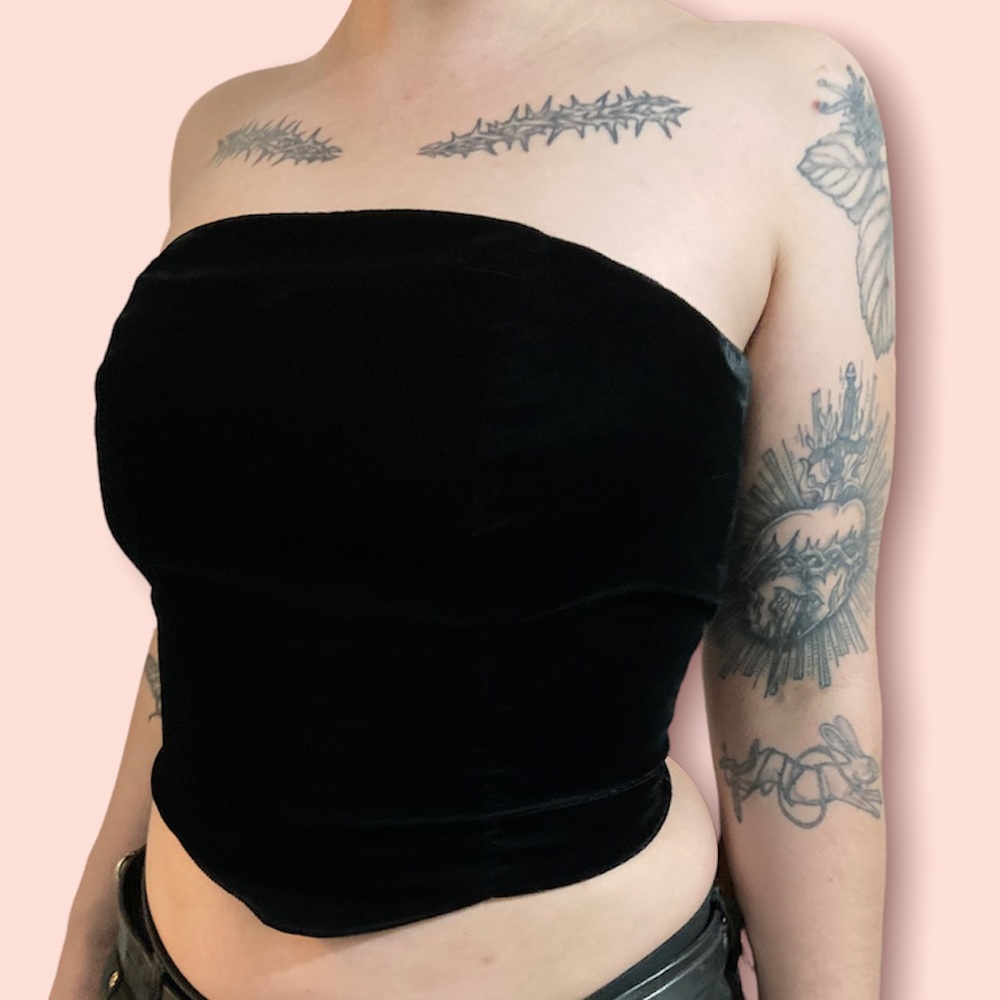 Vintage y2k 90s Chelsea Nites Velvet Corset Top Strapless Bustier Crop Top
